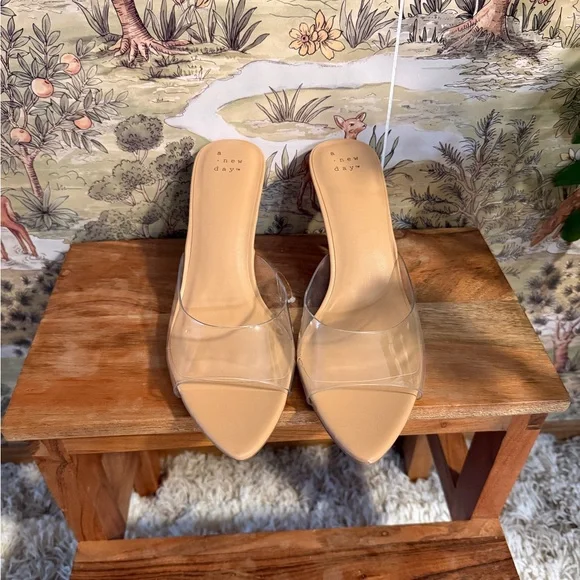 a new day Clear and Tan Heeled Mules - Picture 1 of 6
